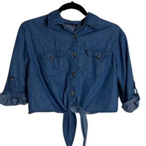 Blue denim button up shirt